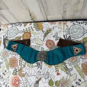 Vintage Teal and Brown Embellished Women's Belt